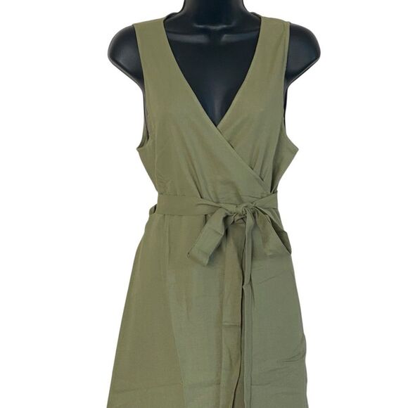 Andie Armona Ivy Green Sleeveless Wrap Linen Rayon Maxi Dress Sz M NWT - Picture 3 of 12
